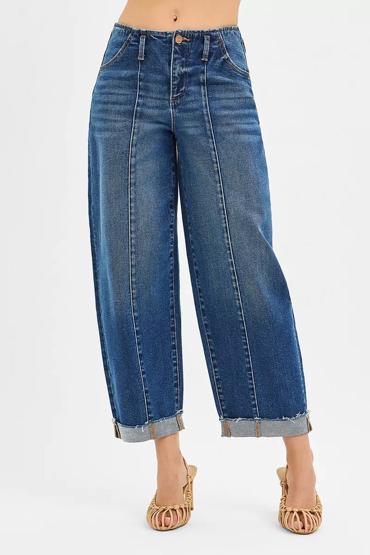 RISEN High Rise Fit Barrel Cuffed Jeans | Daverri Fashions