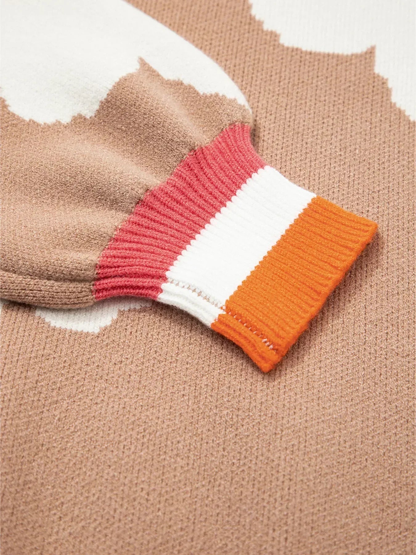 Flower Pattern Contrast Striped Baggy Sweater - DAVERRI FASHIONS