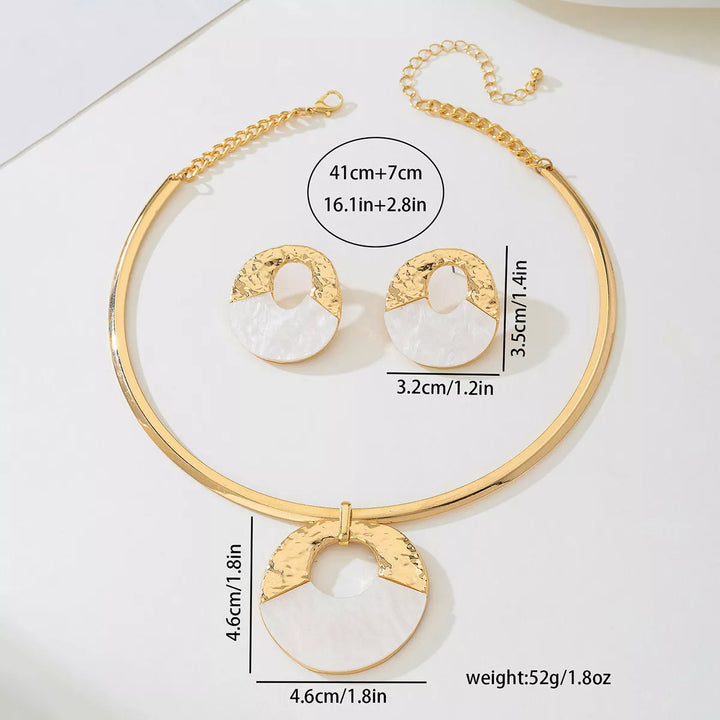 18K Gold-Plated Circle Pendant Necklace and Earrings Jewelry Set | Jewelry Sets Daverri Fashions
