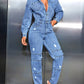 Distressed Long Sleeve Denim Jumpsuit - DAVERRI FASHIONS