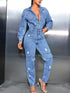 Distressed Long Sleeve Denim Jumpsuit - DAVERRI FASHIONS