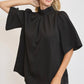 Umgee Bow Tie Back Mock Neck Half Sleeve Blouse Black