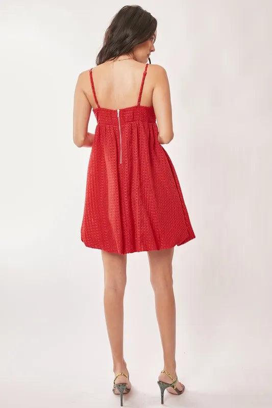 Davi & Dani Textured Sweetheart Neckline Bubble Hem Dress | Mini Dresses Daverri Fashions