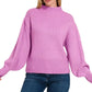 Zenana Balloon Sleeve Mock Neck Sweater Mauve - DAVERRI FASHIONS