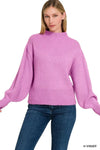 Zenana Balloon Sleeve Mock Neck Sweater Mauve - DAVERRI FASHIONS