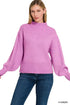 Zenana Balloon Sleeve Mock Neck Sweater Mauve - DAVERRI FASHIONS