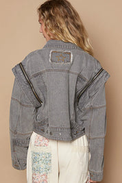 POL Cropped Denim Jacket with Functional Zipper Detail | Jackets Daverri Fashions