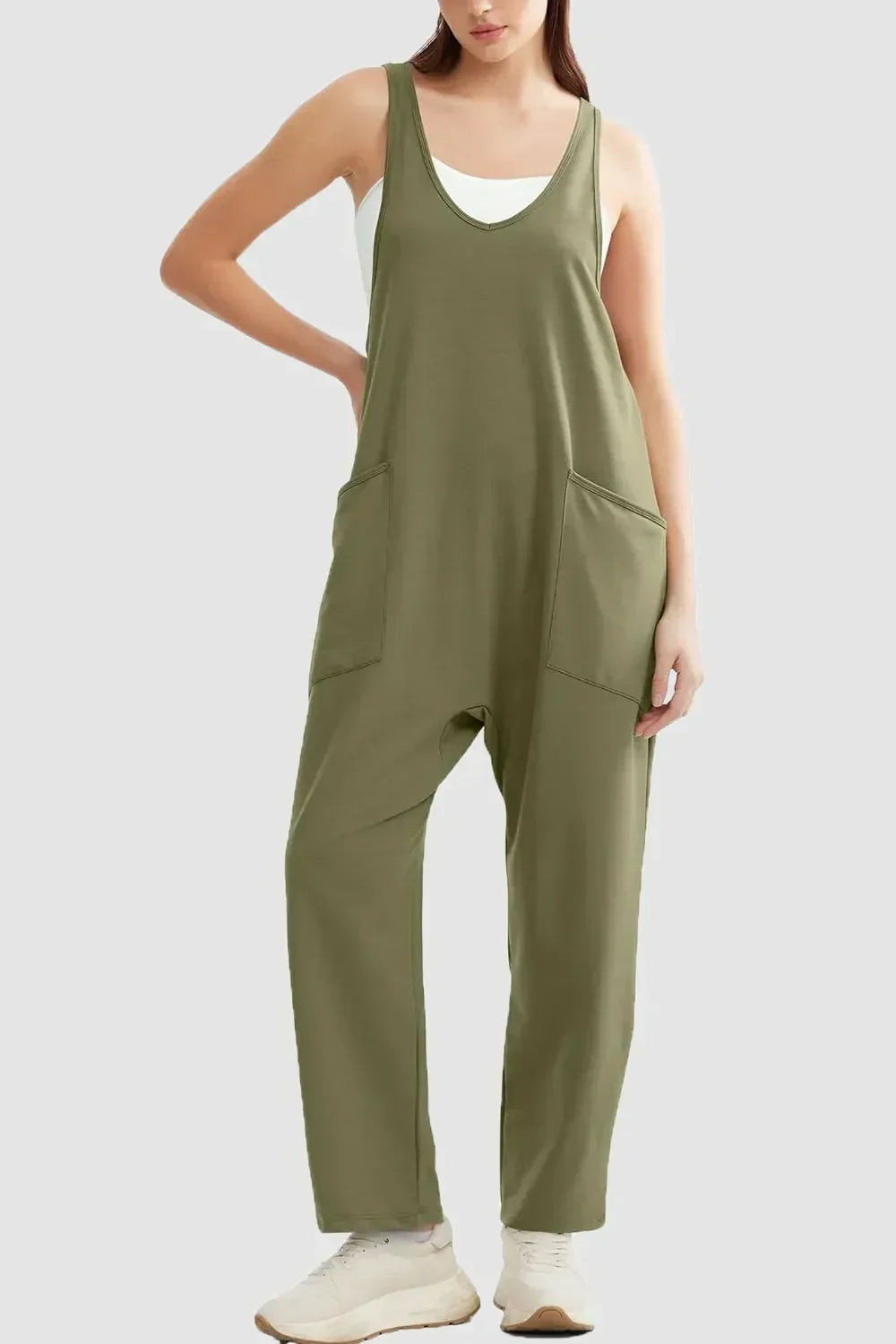 Lovelet Wide Strap Jumpsuit with Pockets - DAVERRI FASHIONS