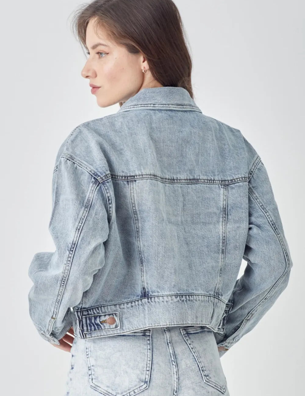 RISEN Full Size Button Down Cropped Denim Jacket | Denim Jackets Daverri Fashions
