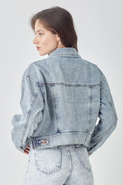 RISEN Full Size Button Down Cropped Denim Jacket | Denim Jackets Daverri Fashions