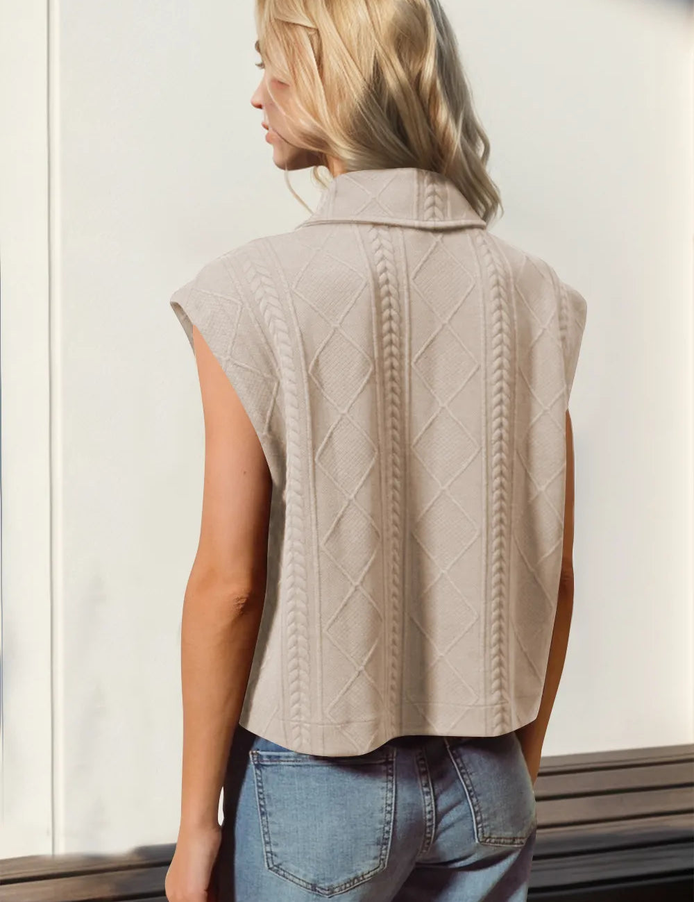 Double Take Snap Down Texture Crop Vest | Vests Daverri Fashions