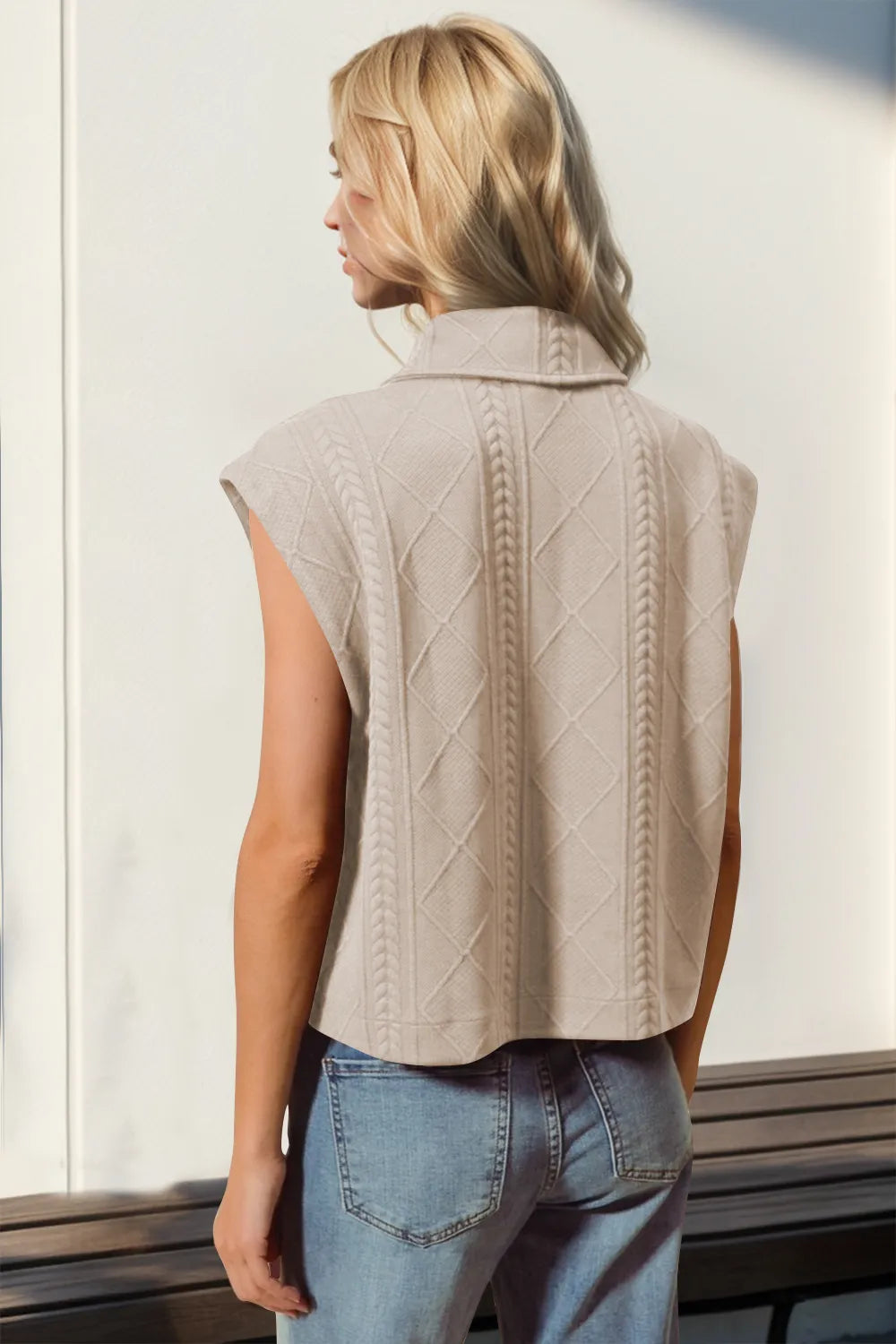 Double Take Snap Down Texture Crop Vest | Vests Daverri Fashions