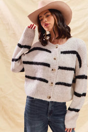 SO ME Stripe Soft Touch Button Cozy Sweater Cardigan | Cardigans Daverri Fashions