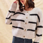 SO ME Stripe Soft Touch Button Cozy Sweater Cardigan - DAVERRI FASHIONS