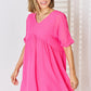 Zenana Swiss Dot Rolled Short Sleeve Babydoll Dress Babydoll Dresses