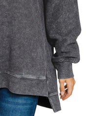 Zenana Full Size Acid Washed Double Ribbed Hi-low Sweatshirt Plus Size | Sweatshirts Daverri Fashions