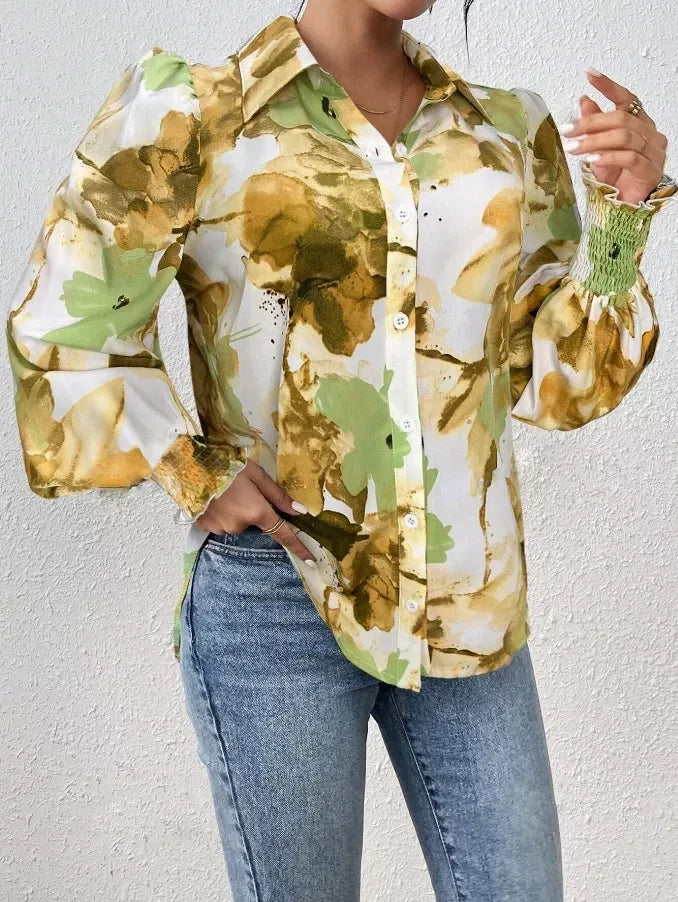 Daverri Fashions Floral Print Long Sleeve Shirt - DAVERRI FASHIONS