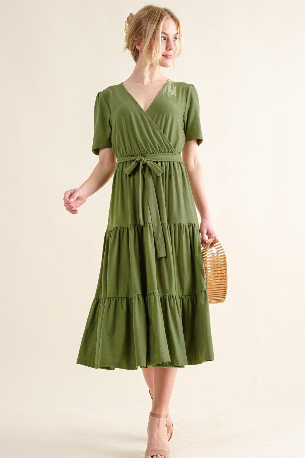 And The Why Soft Short Sleeve Tiered Midi Dress | Daverri Fashions