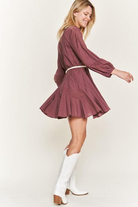 Belted Flare Shirt Dress Mini Dresses