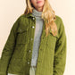 Davi & Dani Quilted Button Down Shacket with Chest Pockets Yellow-Green