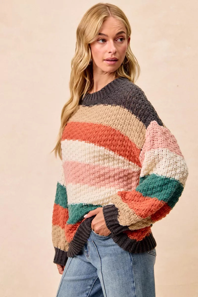 BiBi Stripes Color Block Chunky Sweater | Sweaters Daverri Fashions