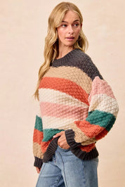 BiBi Stripes Color Block Chunky Sweater | Sweaters Daverri Fashions