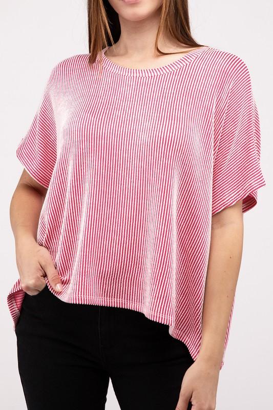 Loose Fit Short Sleeve Striped Top Shirts & Tops