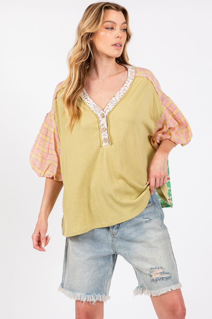 SAGE + FIG Color Block Bubble Sleeve Top Tops