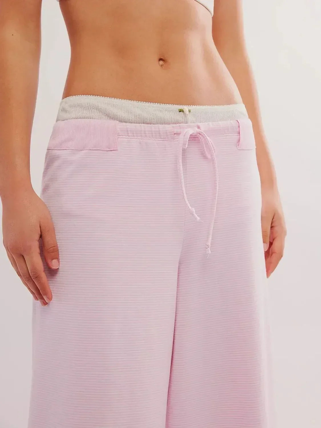 Drawstring Striped Wide Leg Pants - DAVERRI FASHIONS