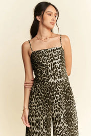 Davi & Dani Leopard Spaghetti Straps Wide Leg Jumpsuit | Jumpsuits Daverri Fashions