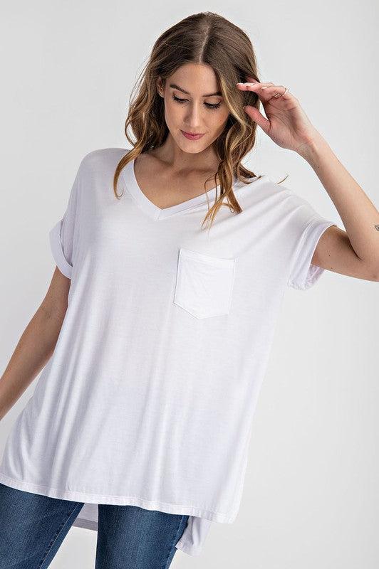 V Neck Basic High-Low Hem Top Shirts & Tops