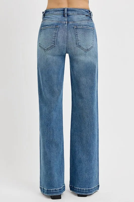 RISEN Full Size Tummy Control High Rise Wide Adjustable Waist Band Jeans Plus Size Jeans