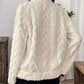 Cream faux fur jacket with high collar and cable-knit pattern by Daverri Fashions