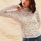 SO ME floral print textured long sleeve knit top in cream with black pattern