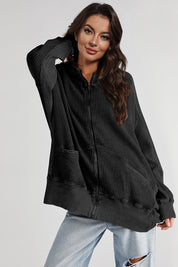 Black Zip-Up Long Sleeve Jacket | Jackets Daverri Fashions