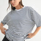 MONO B Coastal Cotton Striped Oversized Crewneck T-Shirt WHITE NAVY S