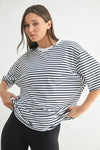 MONO B Coastal Cotton Striped Oversized Crewneck T-Shirt - DAVERRI FASHIONS