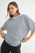 MONO B Coastal Cotton Striped Oversized Crewneck T-Shirt WHITE NAVY S