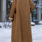 Plus size drop shoulder sherpa longline coat in camel wool with cream shearling