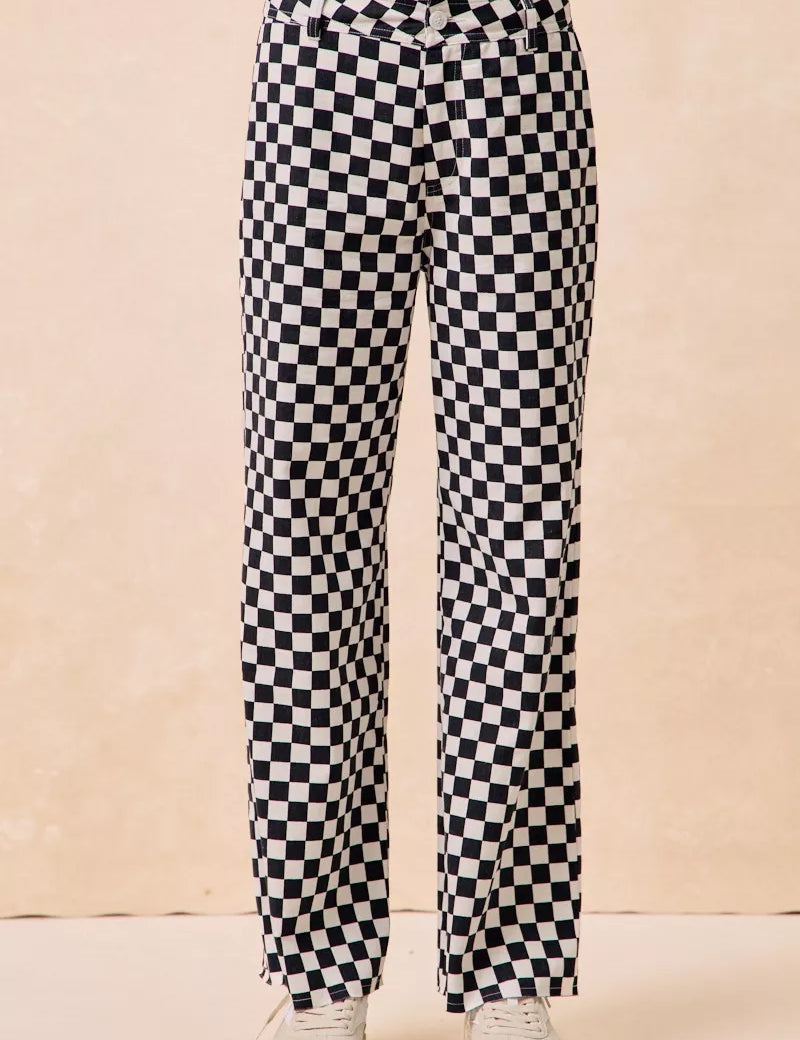 BLACK BiBi Gameday Theme Checkered Printed Pants | Daverri Fashions