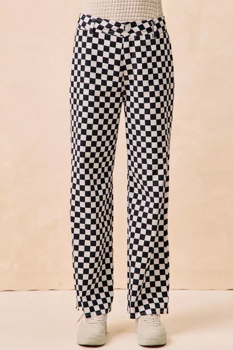 BiBi Gameday Theme Checkered Printed Pants - DAVERRI FASHIONS