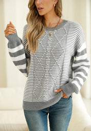 Striped Round Neck Dropped Shoulder Sweater | Sweaters Daverri Fashions