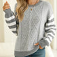 Striped Round Neck Dropped Shoulder Sweater - DAVERRI FASHIONS