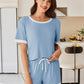 Daverri Fashions blue white striped pajama top shorts set