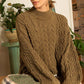 POL Mock Neck Cable Knit Sweater Dusky Olive