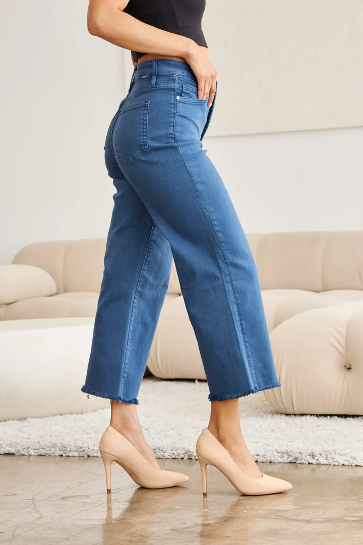 RFM Crop Chloe Tummy Control High Waist Raw Hem Jeans Jeans