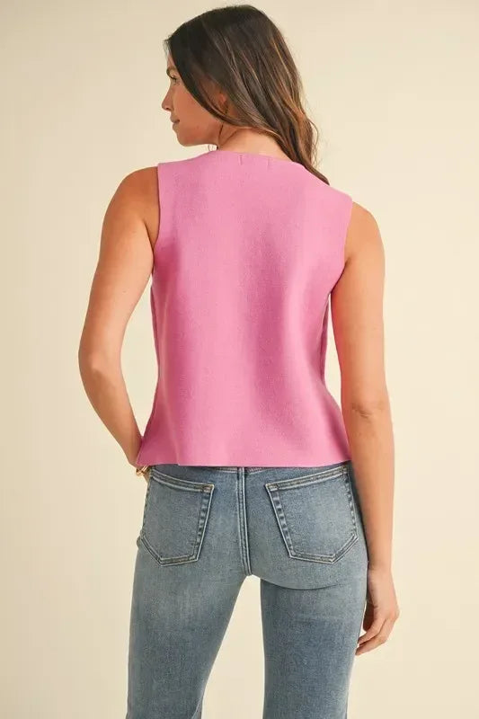 Annie Wear Metal Button Detail Crop Sweater Vest - DAVERRI FASHIONS