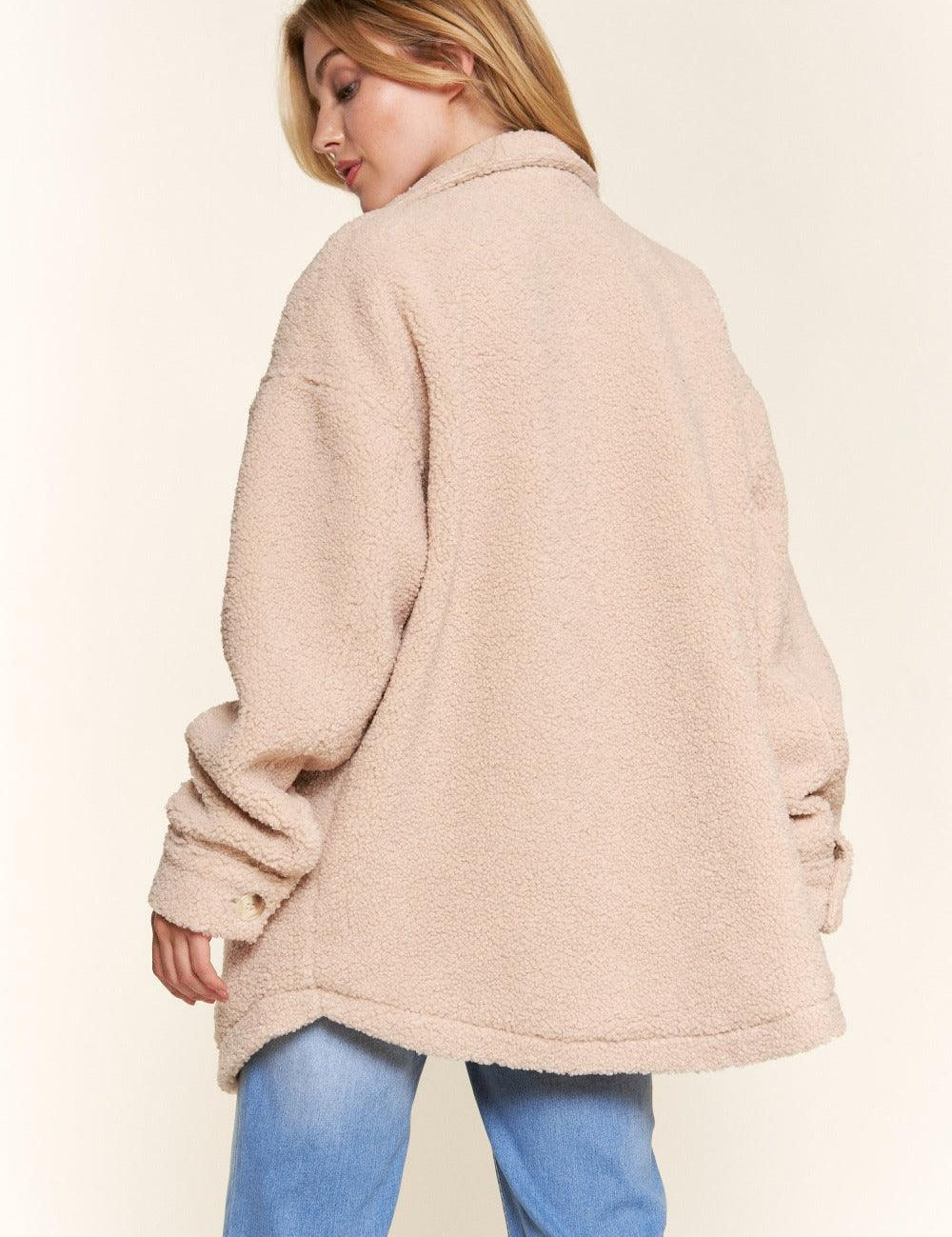 And The Why Teddy Sherpa Button Down Curved Hem Shacket | Shackets Daverri Fashions