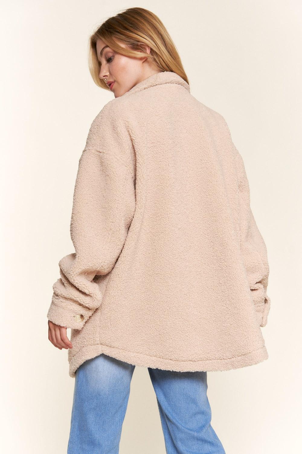 And The Why Teddy Sherpa Button Down Curved Hem Shacket | Shackets Daverri Fashions