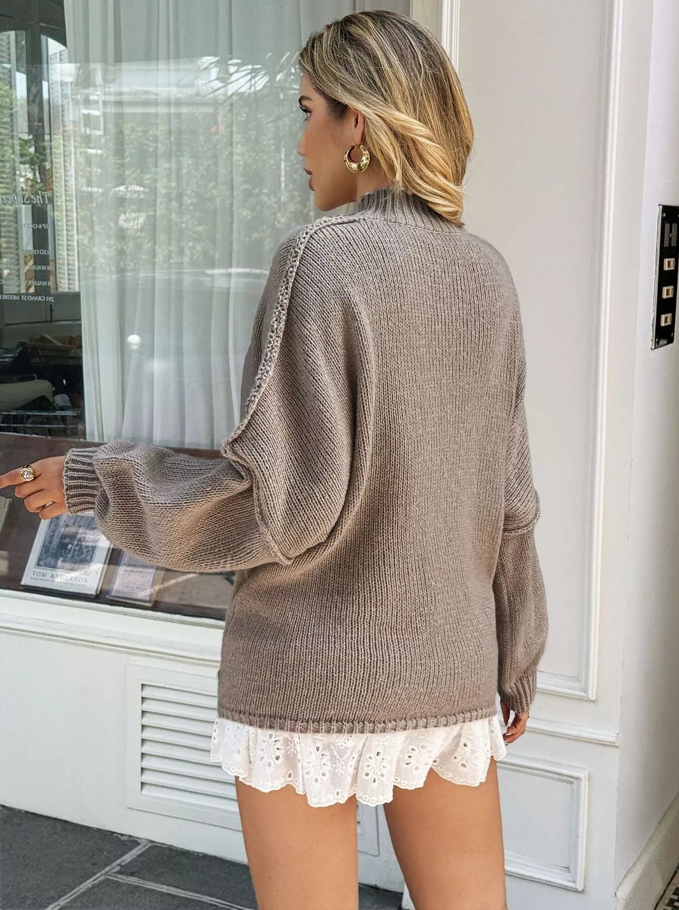 Mock Neck Drop Shoulder Sweater | Sweaters Daverri Fashions